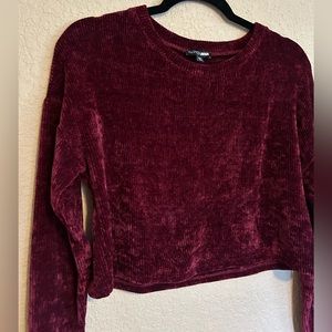 Burgundy faux Velvet Crop Sweater